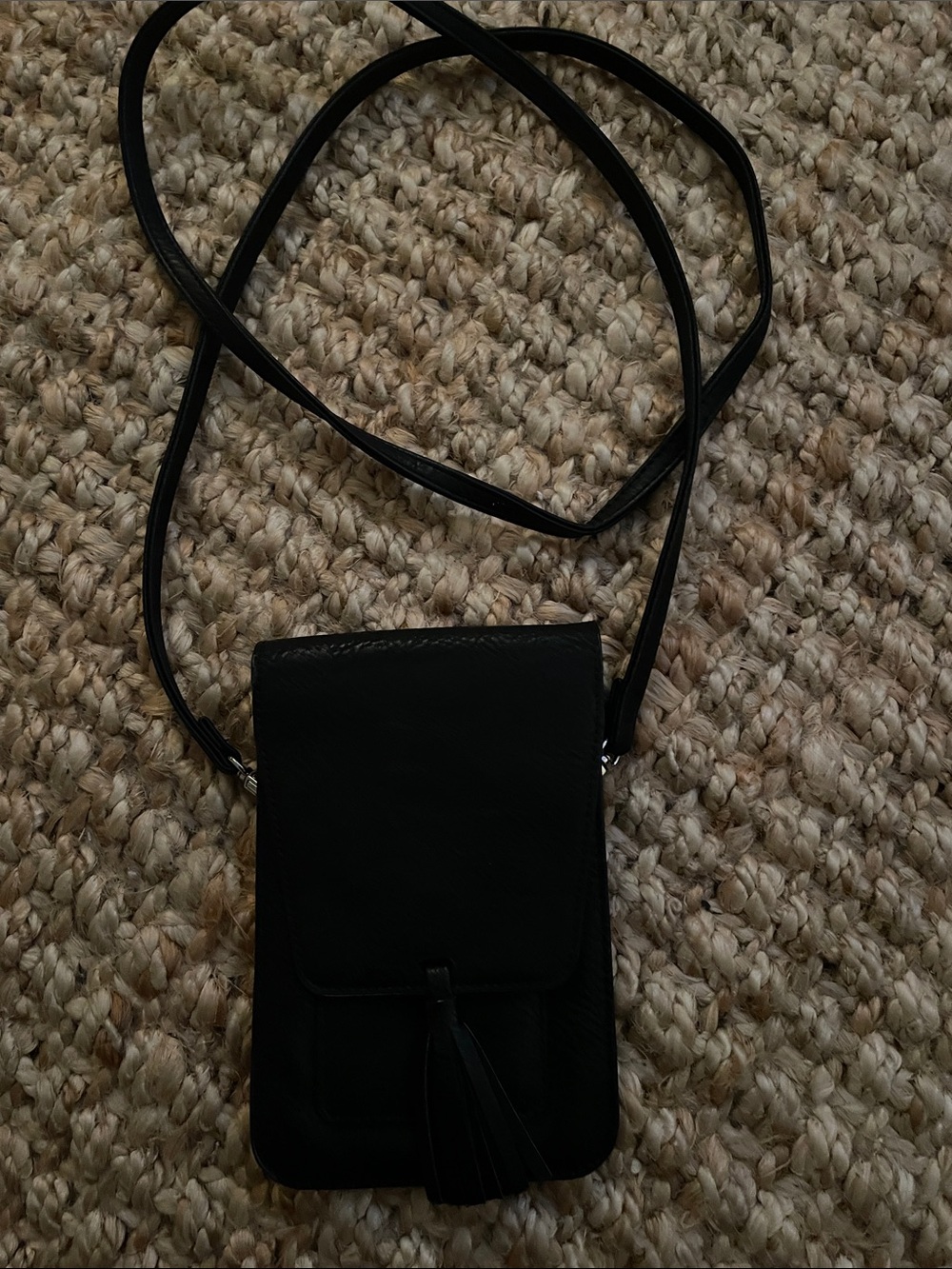 Black Crossbody Phone Pouch with Tassel
